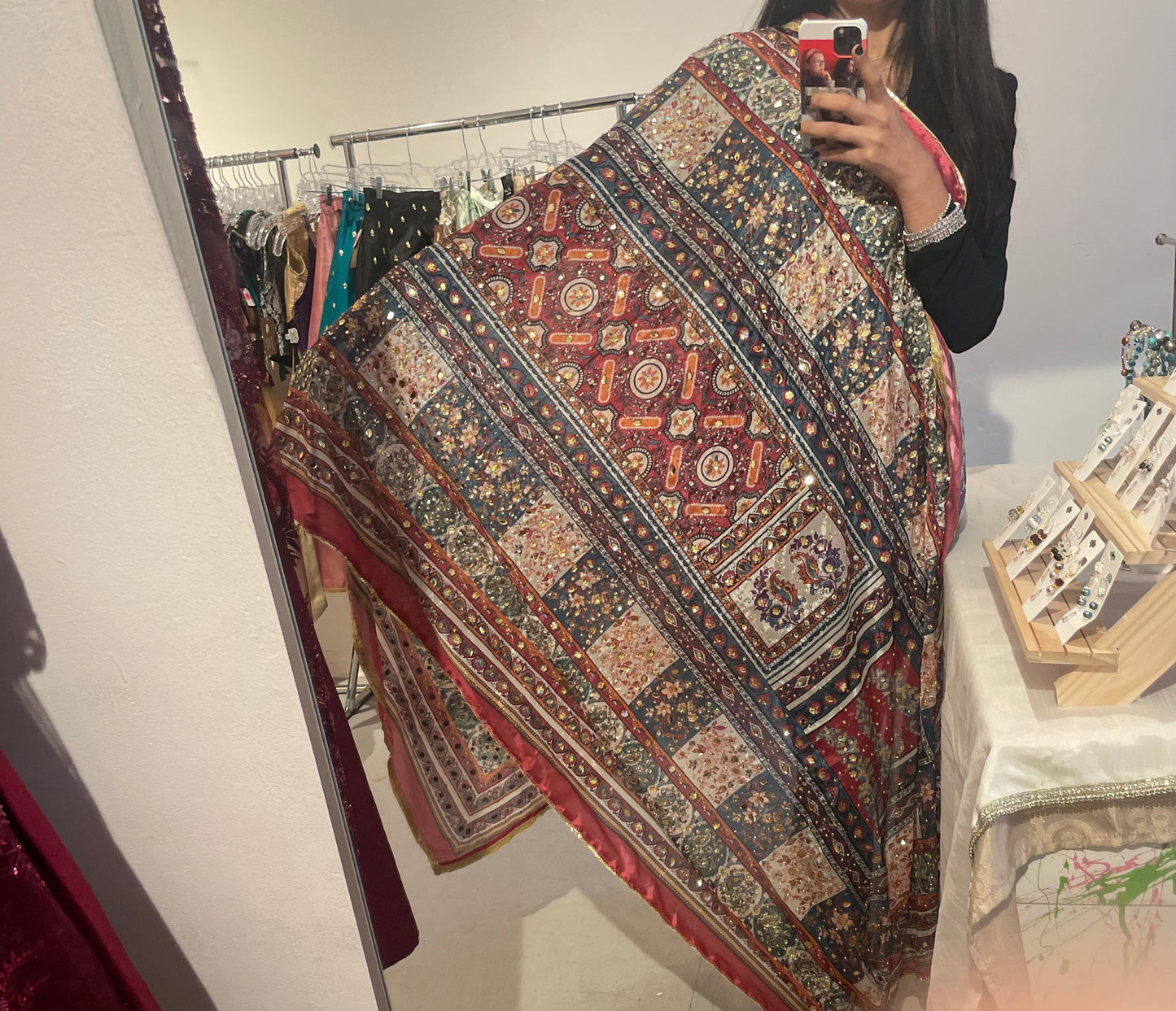 Pakistani mirror work scarf